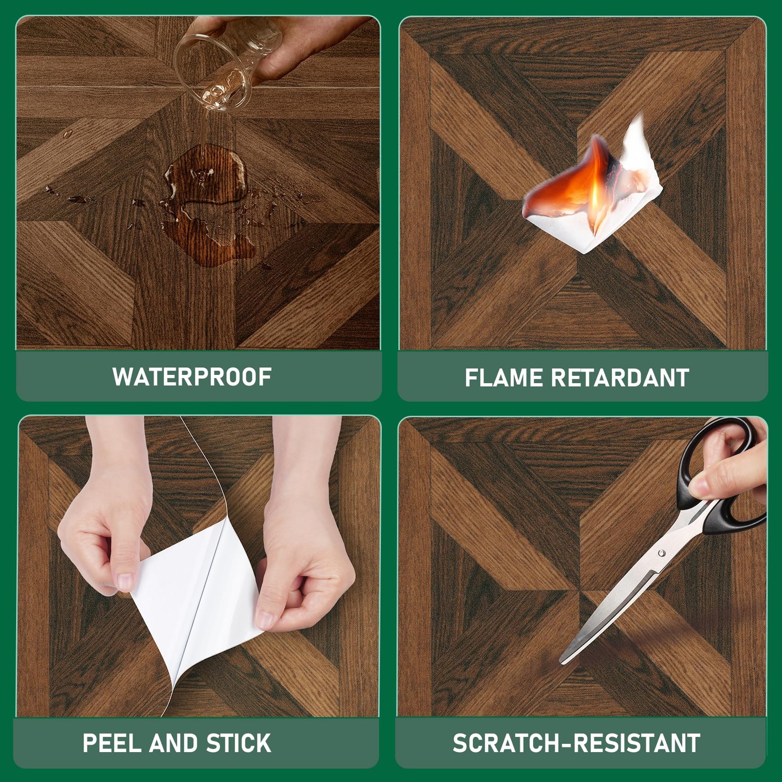 Brown Wood Look Peel and Stick Vinyl Flooring Roll Geometric Parquet Floor Co…