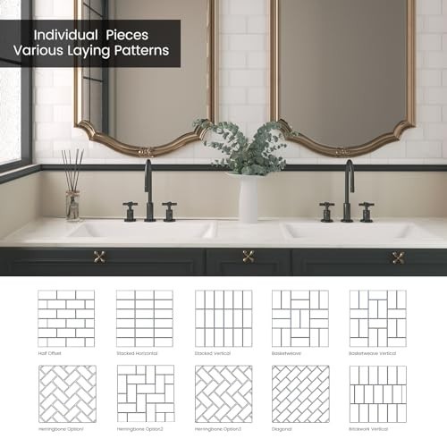 Peel and Stick White Glass Subway Tiles 3×6 for Kitchen Backsplash – 40 Pieces,
