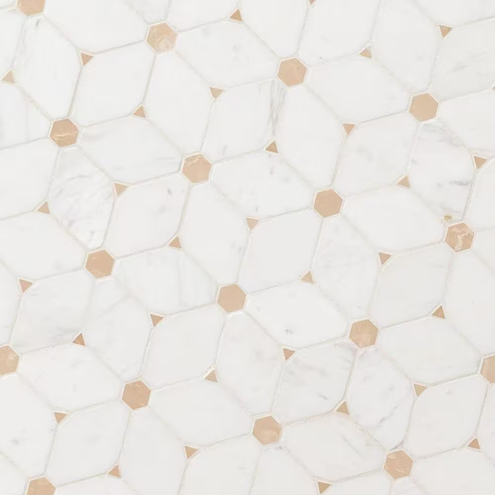 Cecily Creme 11 In. X 12 In. X 0.38 In. Polished Marble Mesh-Mounted Mosaic Floo