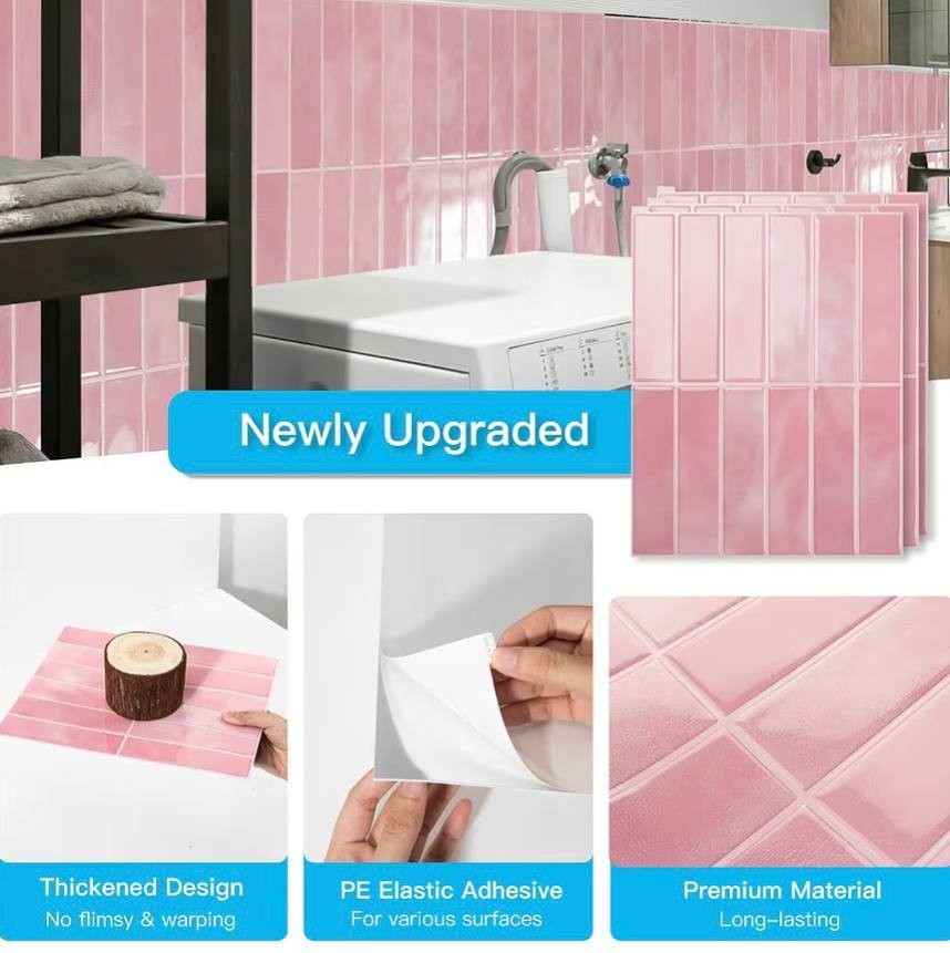 Art3d Peel And Stick Pvc Backsplash Wall Tiles Pink Marble 10 Pack 11.4×9