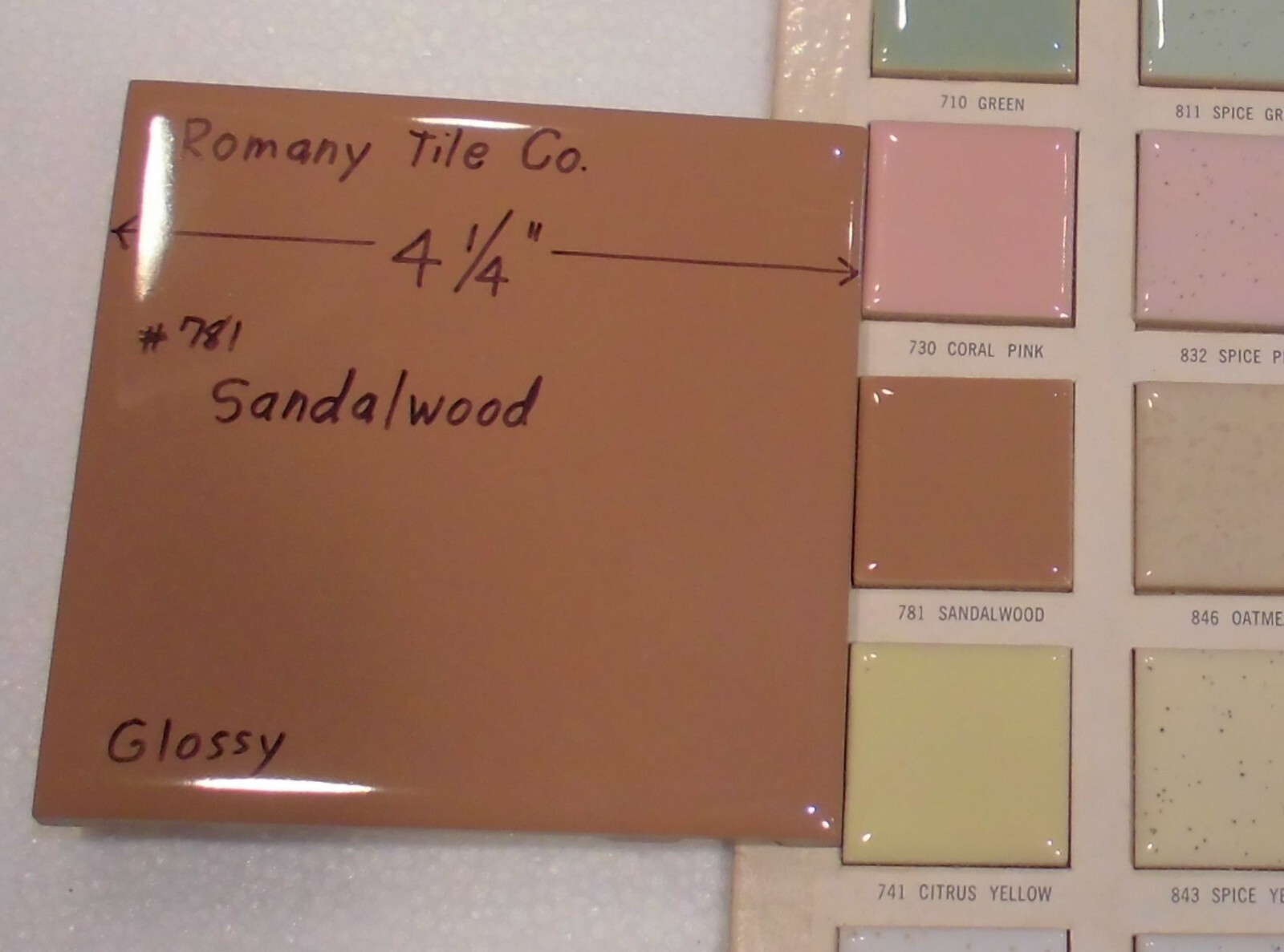 1 pc. Sandalwood – Medium Brown: 4-1/4″ Ceramic Tile by Romany Co. NOS