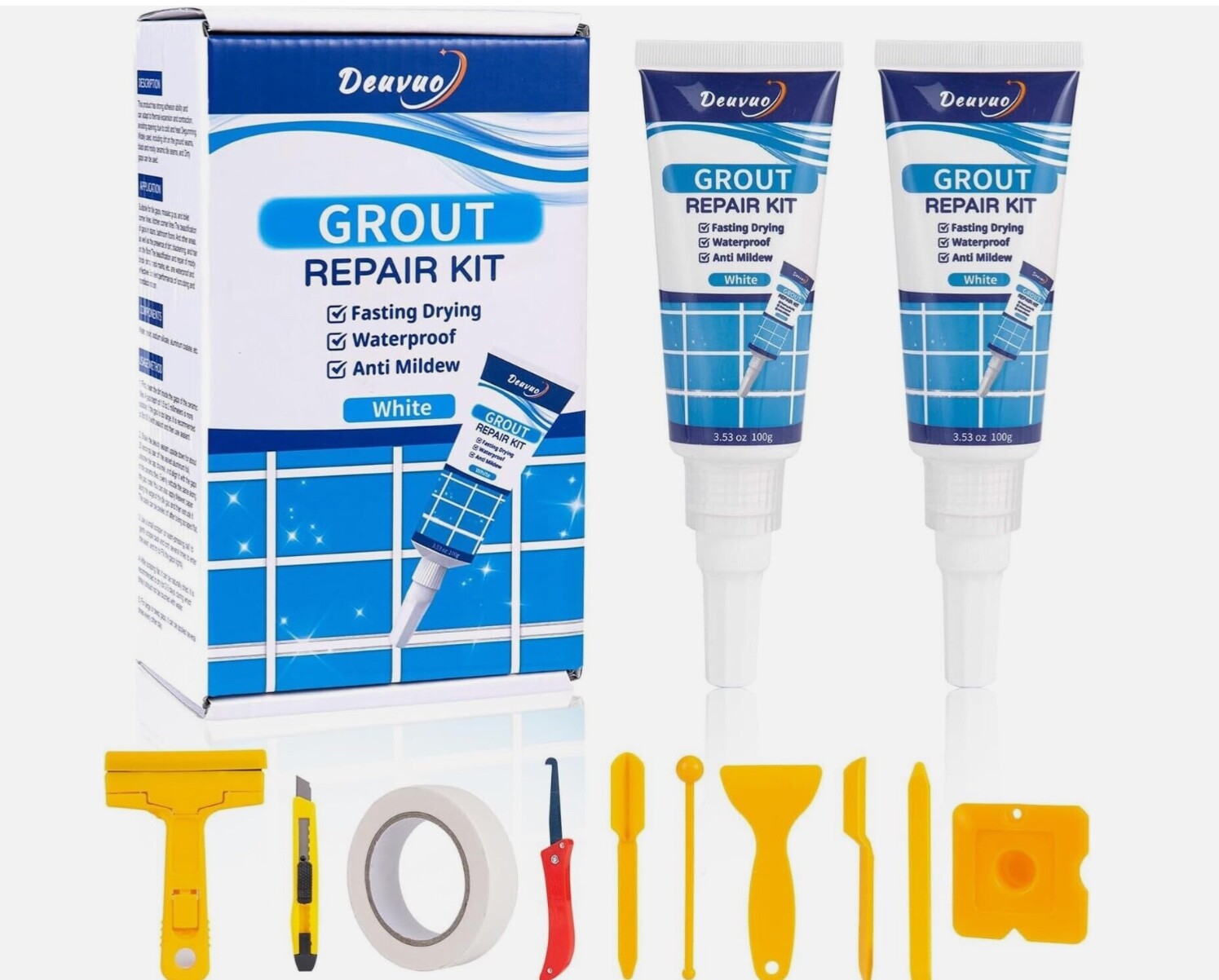 Tile Grout Repair Kit, 12 Pcs -White Grout Reviver Complete Set – New FREE SHIP