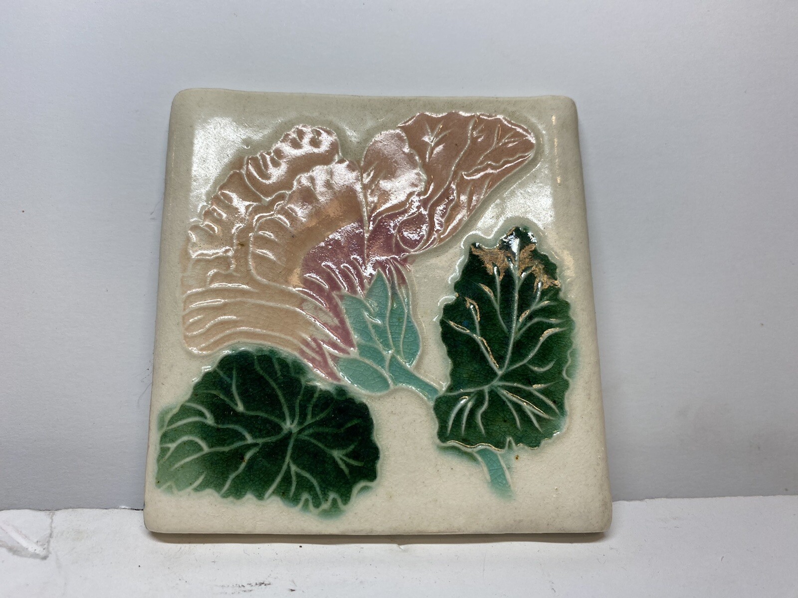 Vintage Ceramic Porcelain Kiln Fired Floral 4” Tile
