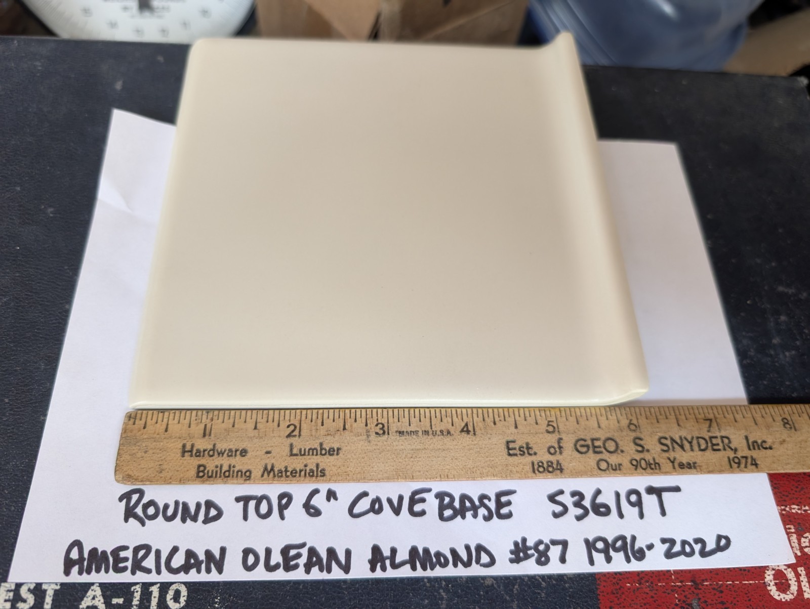 1 pc American Olean Ceramic Tile Round Top Cove Base 6″ S3619T Matte Almond #87