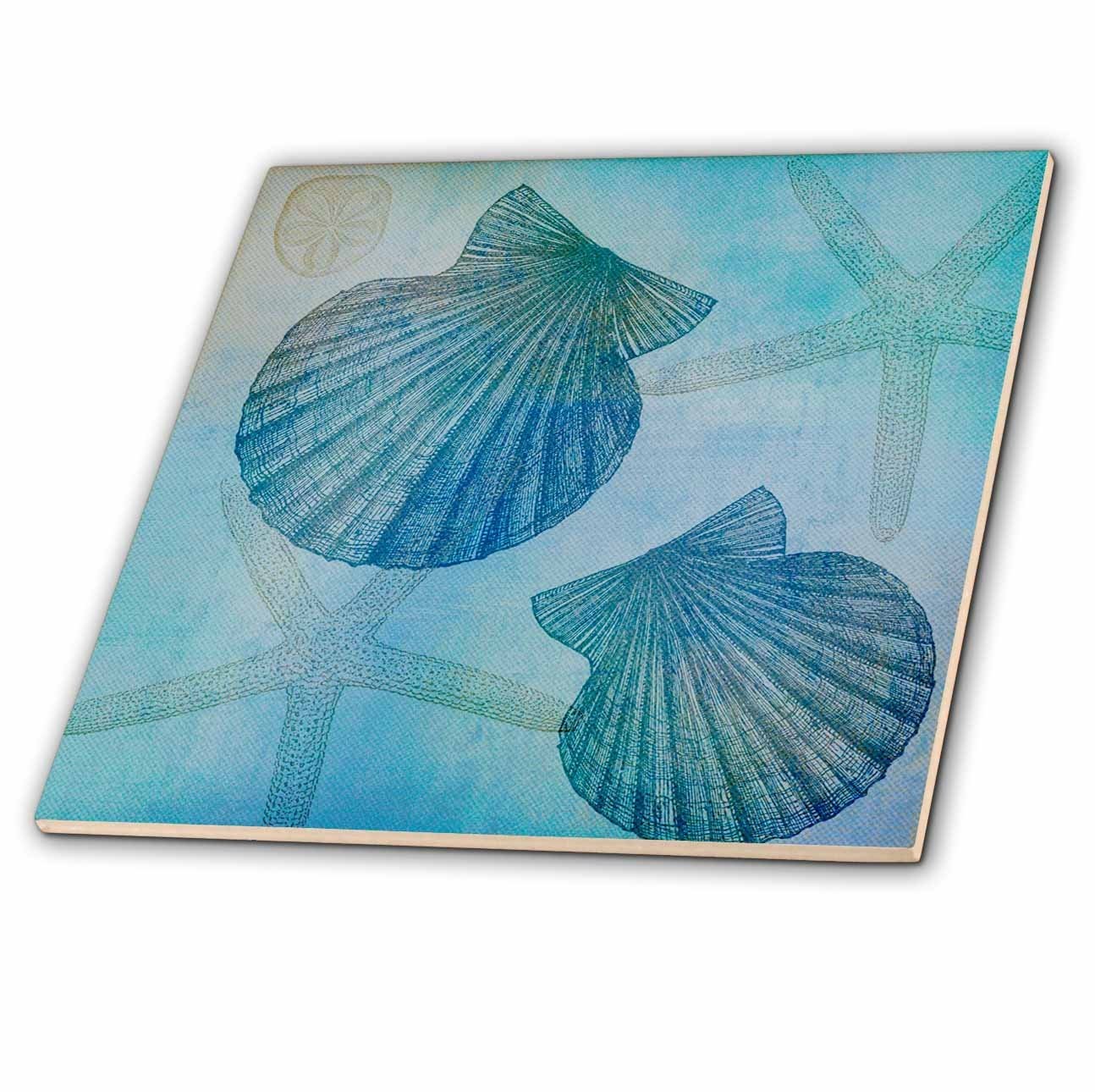 3dRose ct_79341_1 Aqua Shells and Starfish Beach Themed Art-Ceramic Tile, 4-Inch