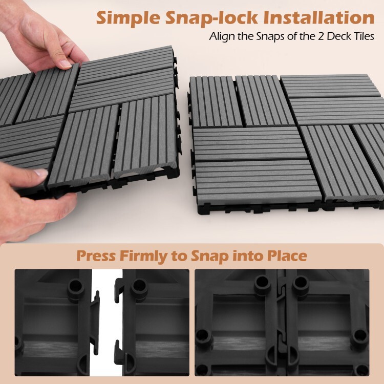 18PCS Interlocking Waterproof Patio Outdoor Garden Flooring Decking Tiles 12×12″