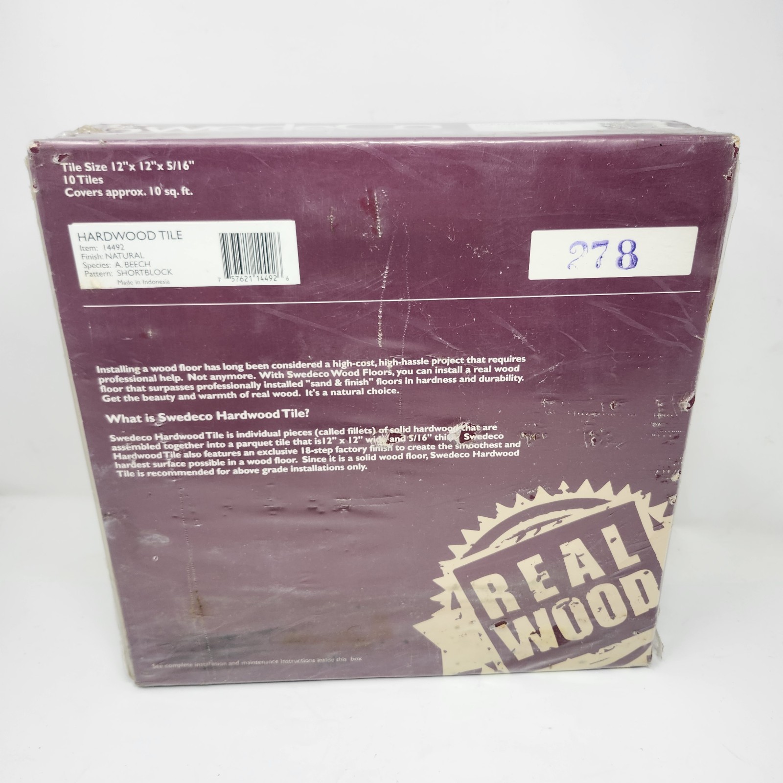 Vintage Beech Parquet Hardwood Tile Flooring (10 Tiles/Package) Swedeco Natural