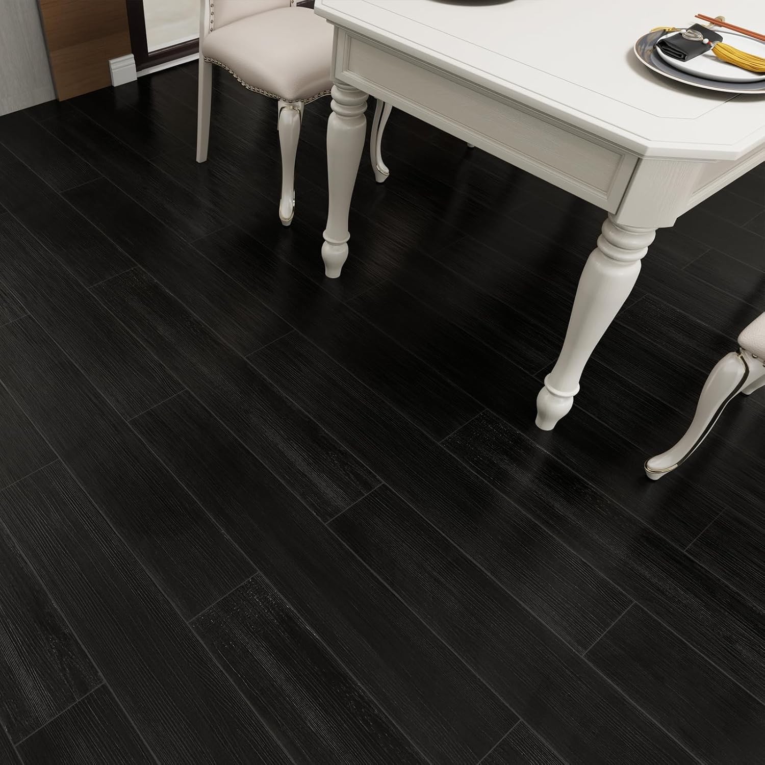 36-Pack Peel and Stick Black Vinyl Floor Tiles for Home Decor, 54 Sq.Ft.