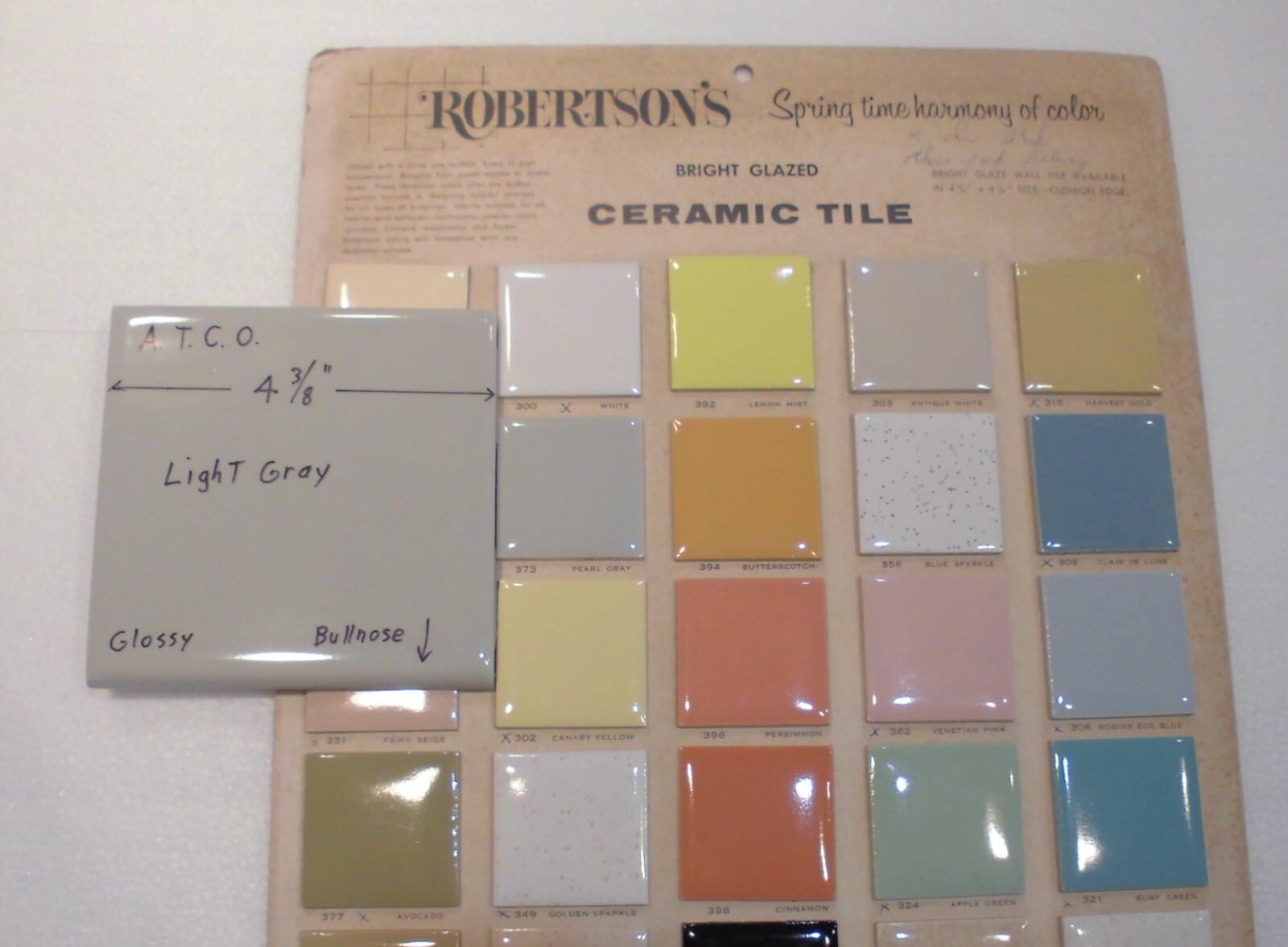 1 pc. Light Gray: 4-3/8″ Glossy Ceramic Bullnose Tile by A.T.C.O. , Pearl Gray