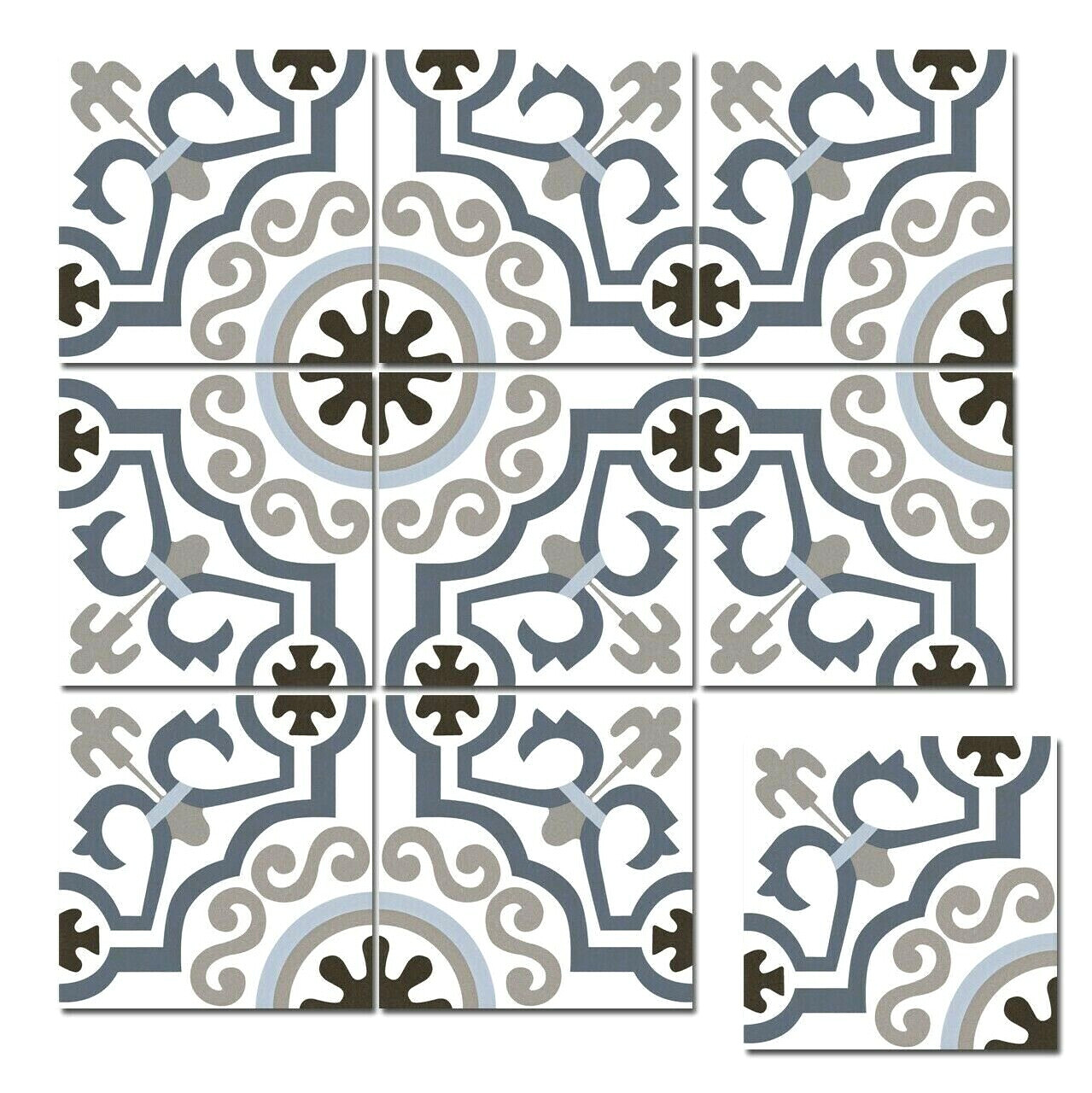 8×8 Versay Blue White Encaustic Pattern Porcelain Tile Squarefeet Depot (Box 10)