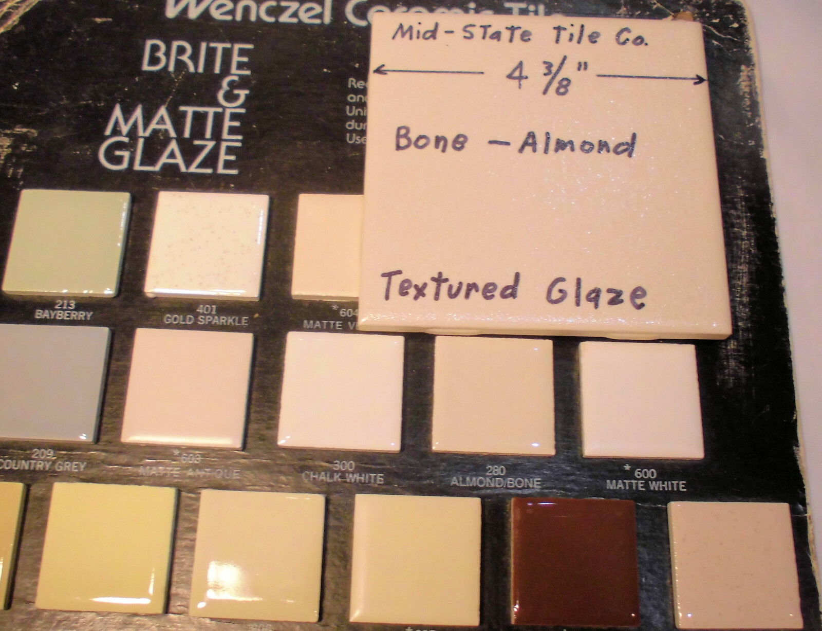 1 pc. Ceramic Tile *Bone-Almond* by Mid-State Co. 4-3/8″ (NOS) Textured Glaze