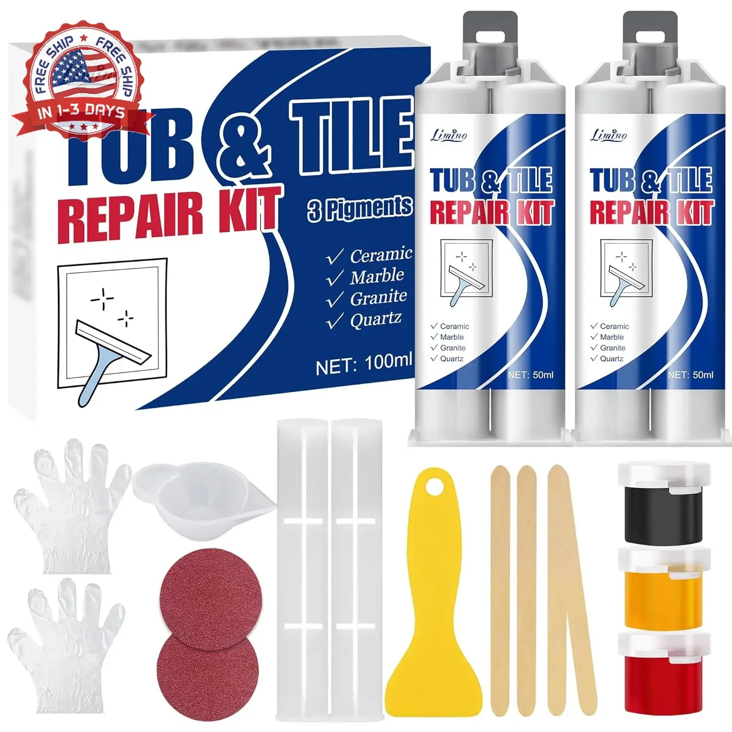 Tile Repair Kit – Porcelain Repair Kit for Repairing Scratches, Chips, Dents, Ho