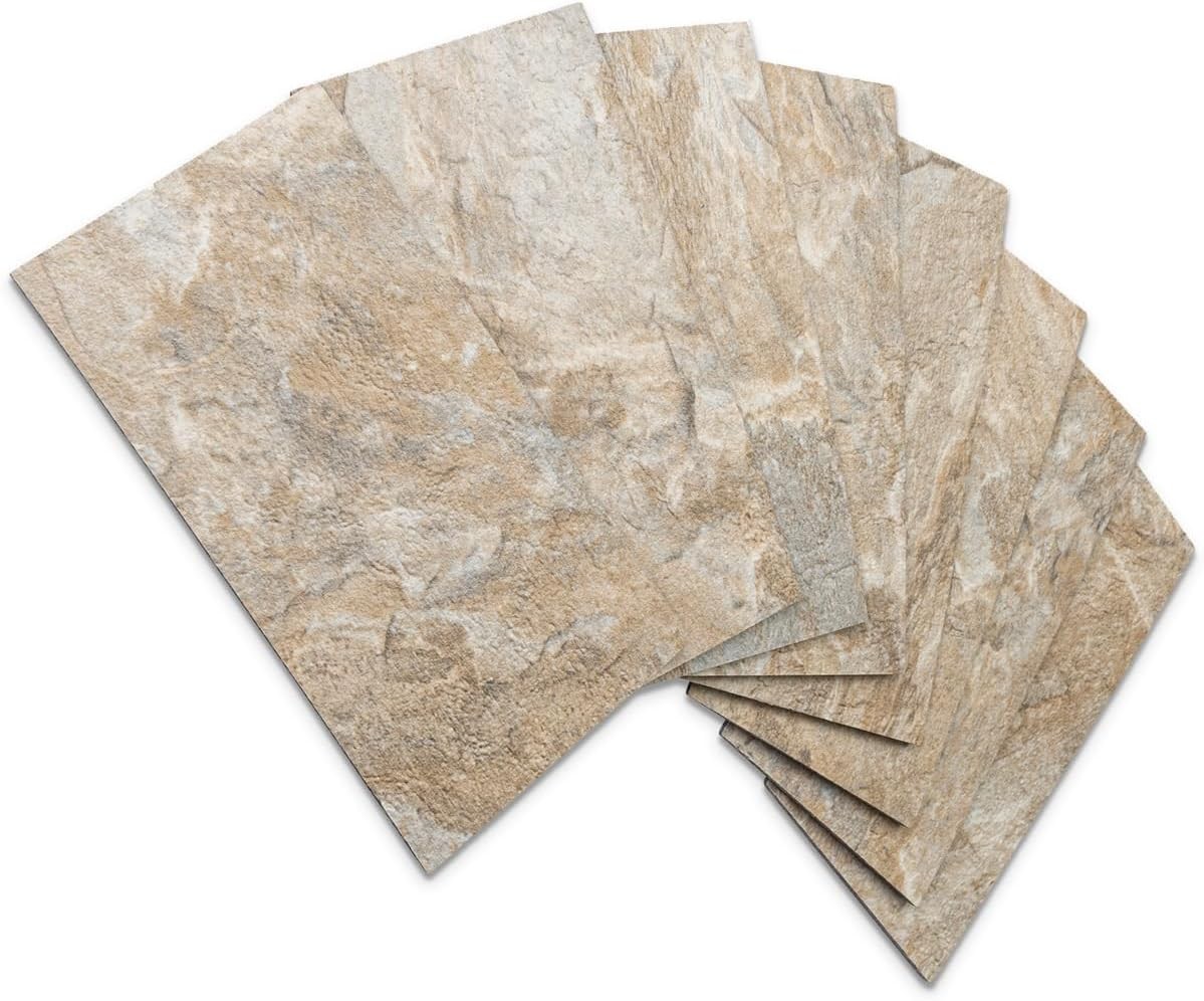100-Piece Peel and Stick Backsplash Wall Tiles, 3″ x 6″ PVC Sandstone Faux St…