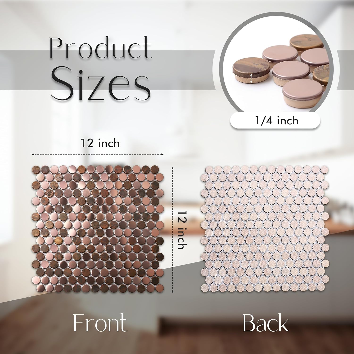 Copper Penny Mosaic Tile Backsplash – 5 Sheets for Shower & Floor Use