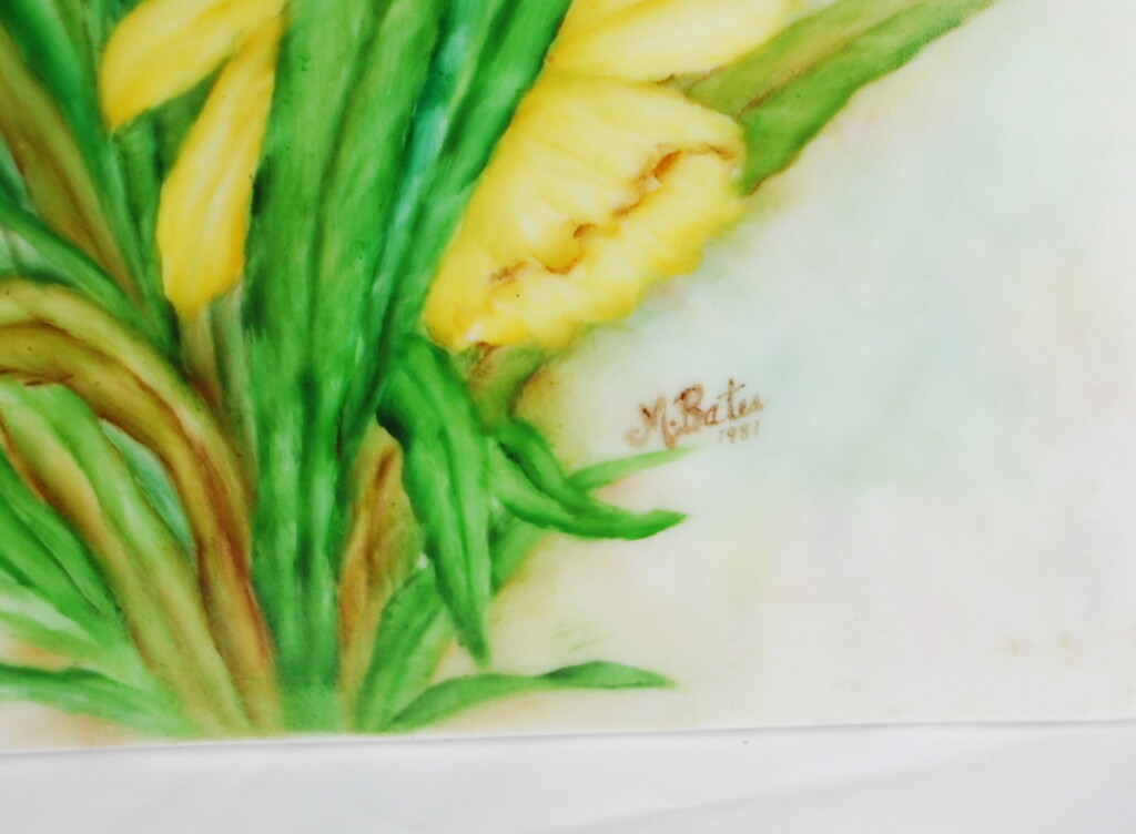 Pretty Jonquil Buttercup Hand Painted Tile 8 1/4″ X 10 1/8″ Yellows Greens