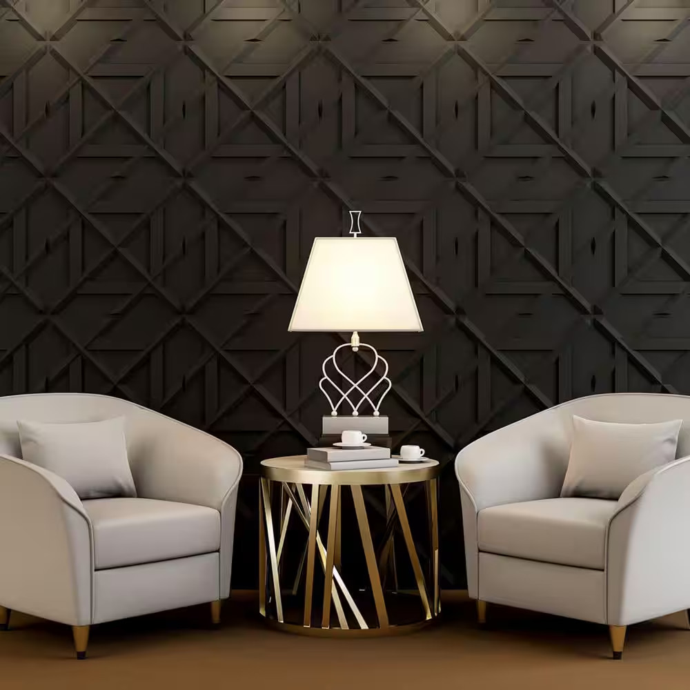 1/16 In. X 19.7 In. X 19.7 In. Black 3D PVC Wall Panel, Decorative Wall Tile in