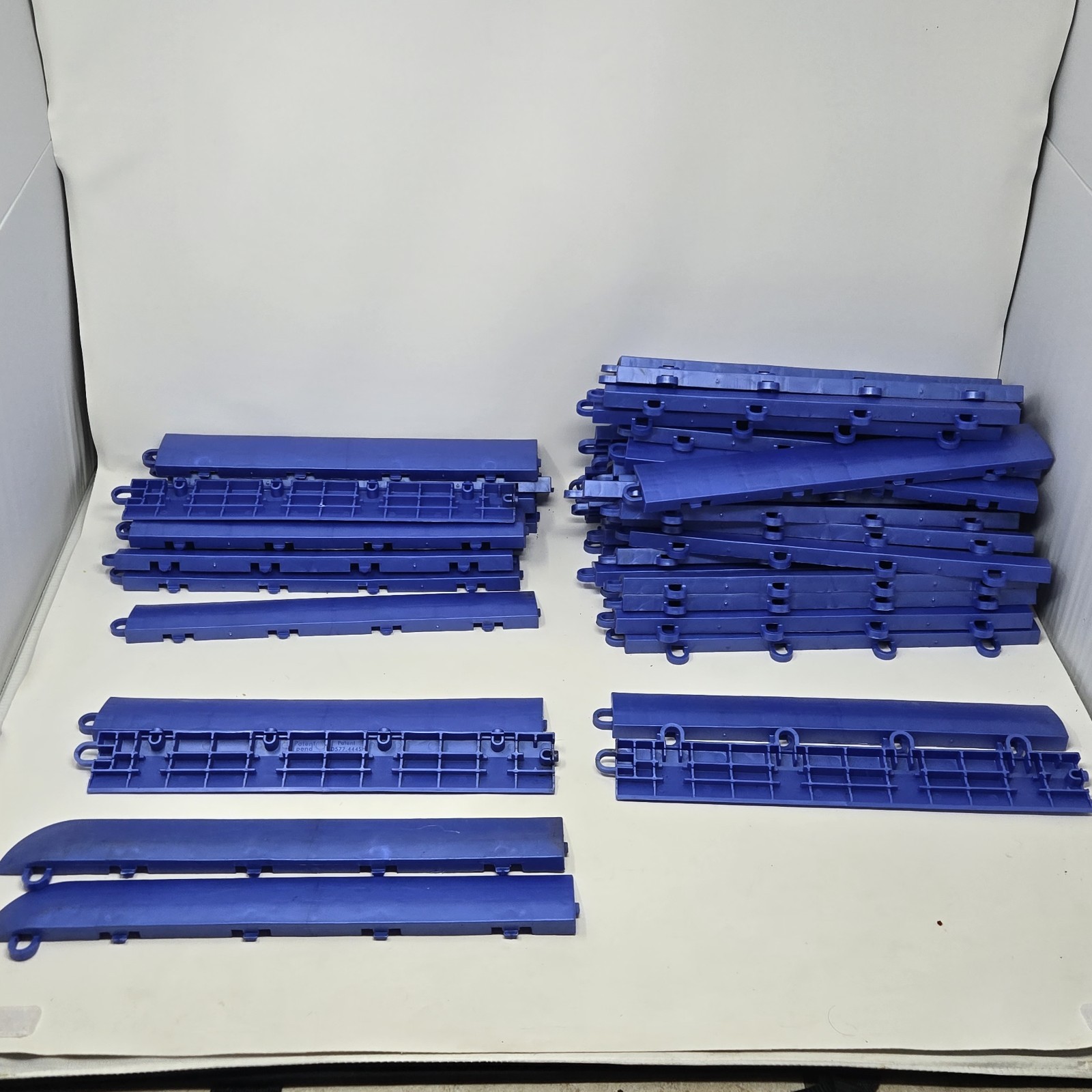 Modular Garage Floor Tile Edge Ramps/Transitions Blue Lot of 53 Piece Used