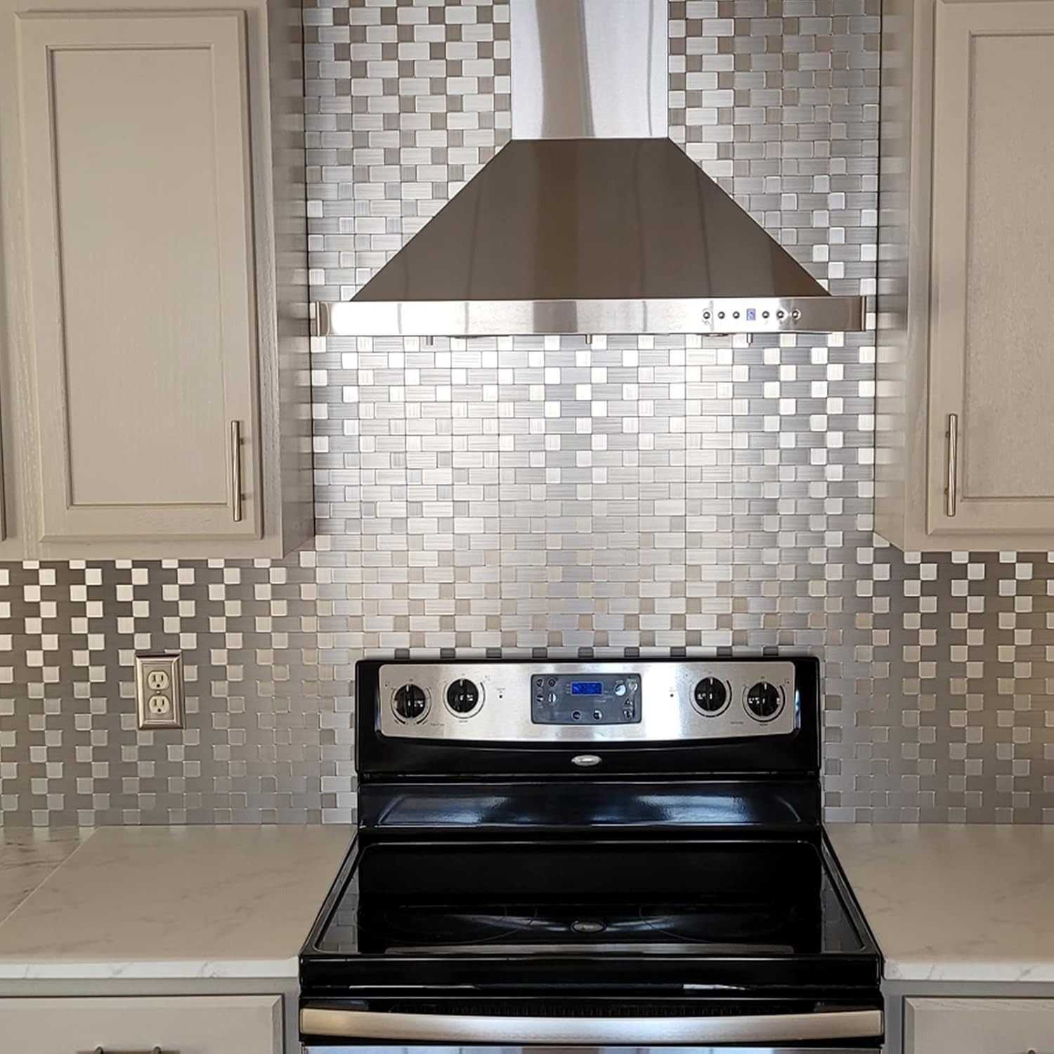 10-Pack Self-Adhesive Metal Backsplash Peel and Stick Tile for Kitchen, 12″ x 12