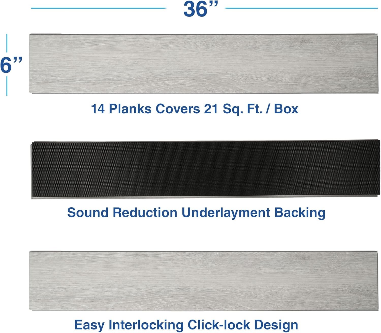 Interlocking Vinyl Flooring Planks 36″ X 6″ 14 Planks Covers 21 Sq.Ft Per Box