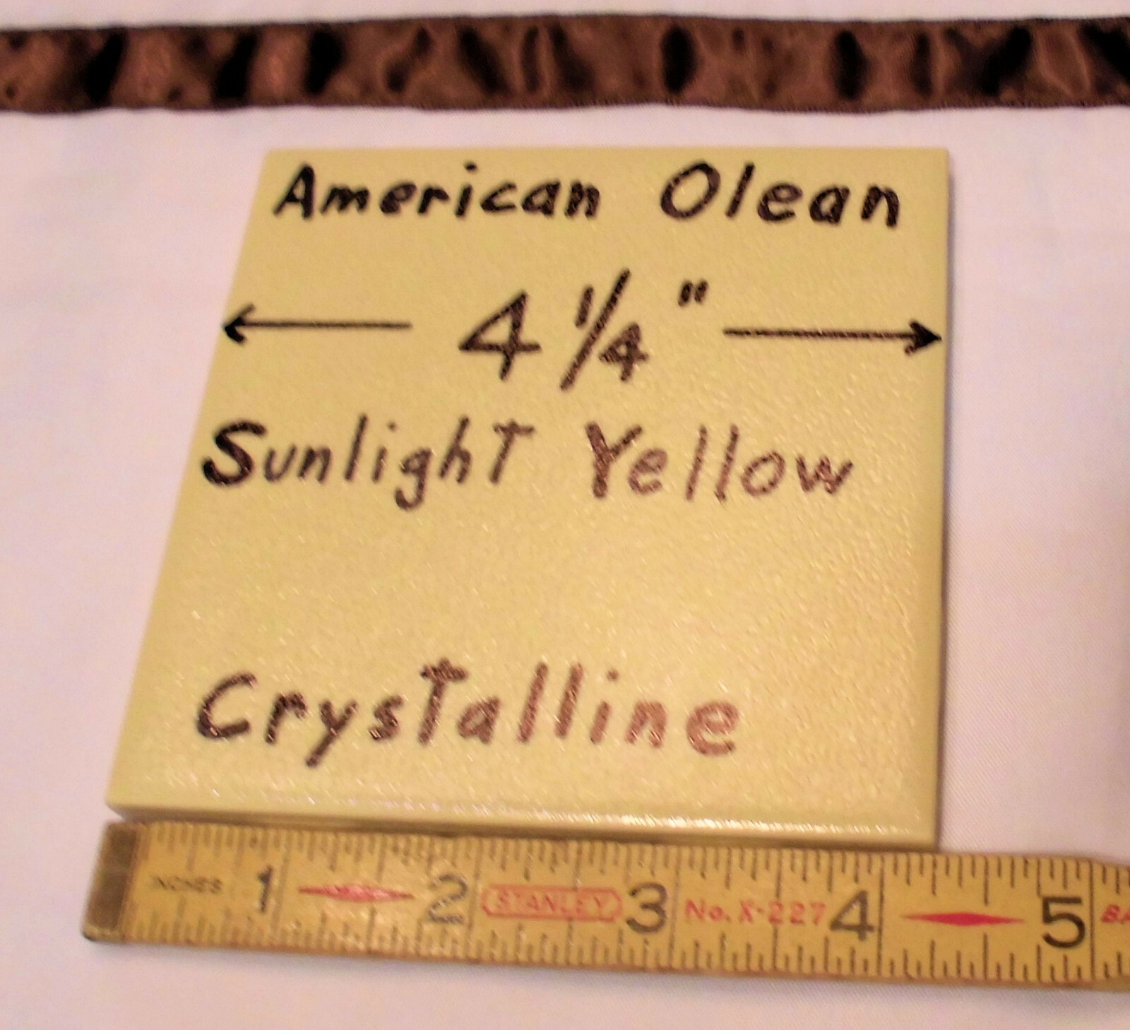 1 pc. *Yellow* Ceramic Tile Crystalline Glazed by American Olean 4-1/4″ NOS