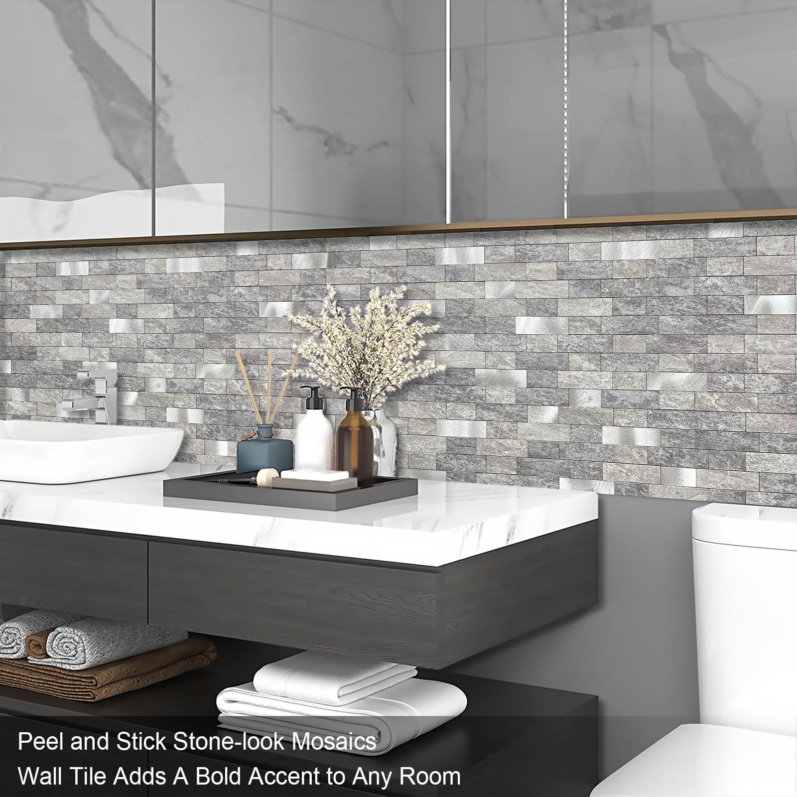 Stone Kitchen Backsplash Peel and Stick Wall Tile Gray Mix 10pcs