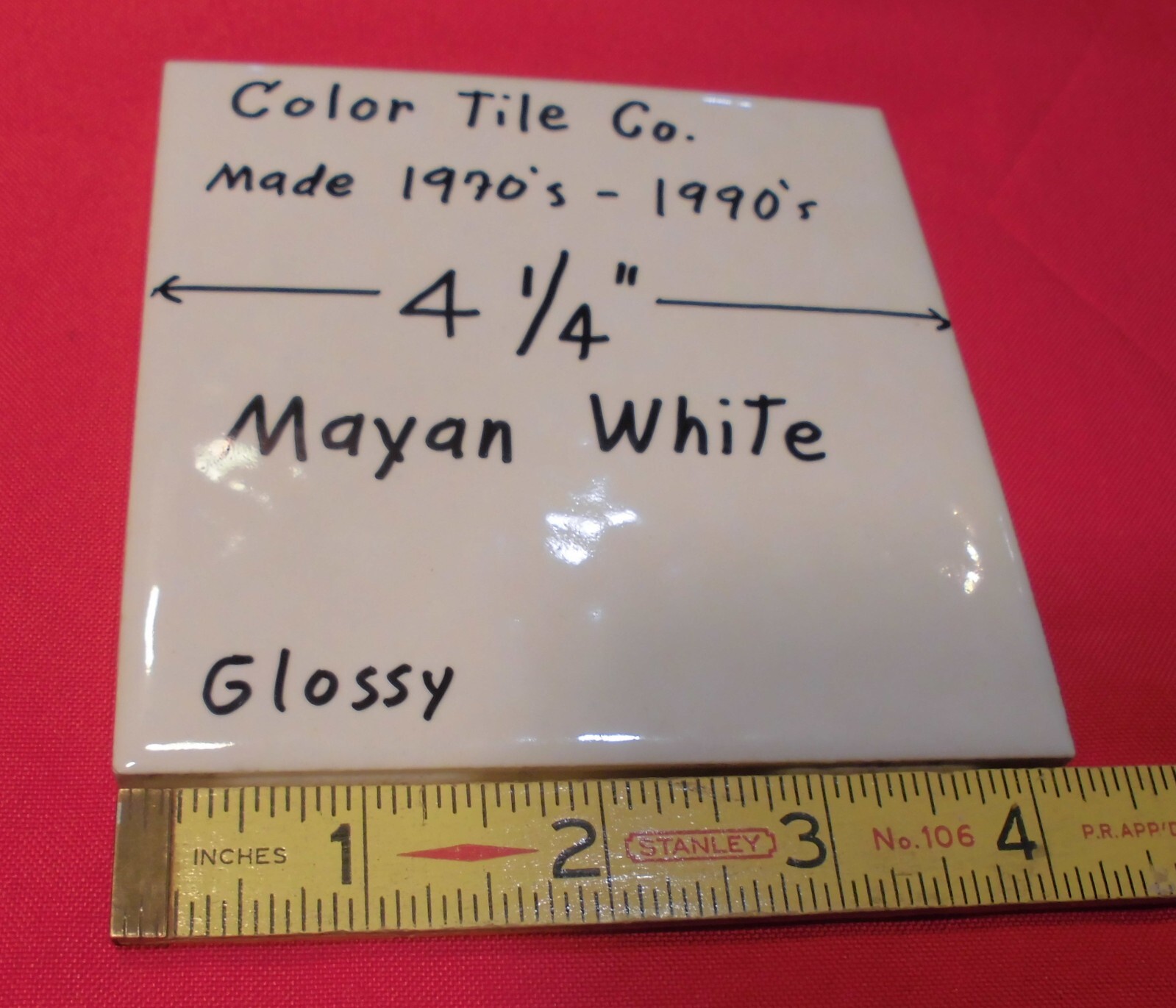1 pc. Mayan White; Glossy Ceramic Tile; Color Tile Co. 4-1/4″ Tiny Bumpy, Dimple