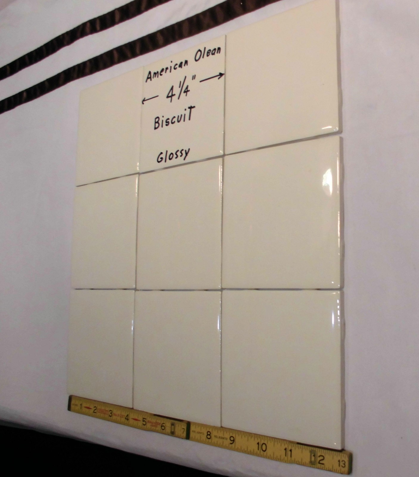 9 pieces: Glossy Ceramic Tiles, Biscuit Color by American Olean 4-1/4″ NEW