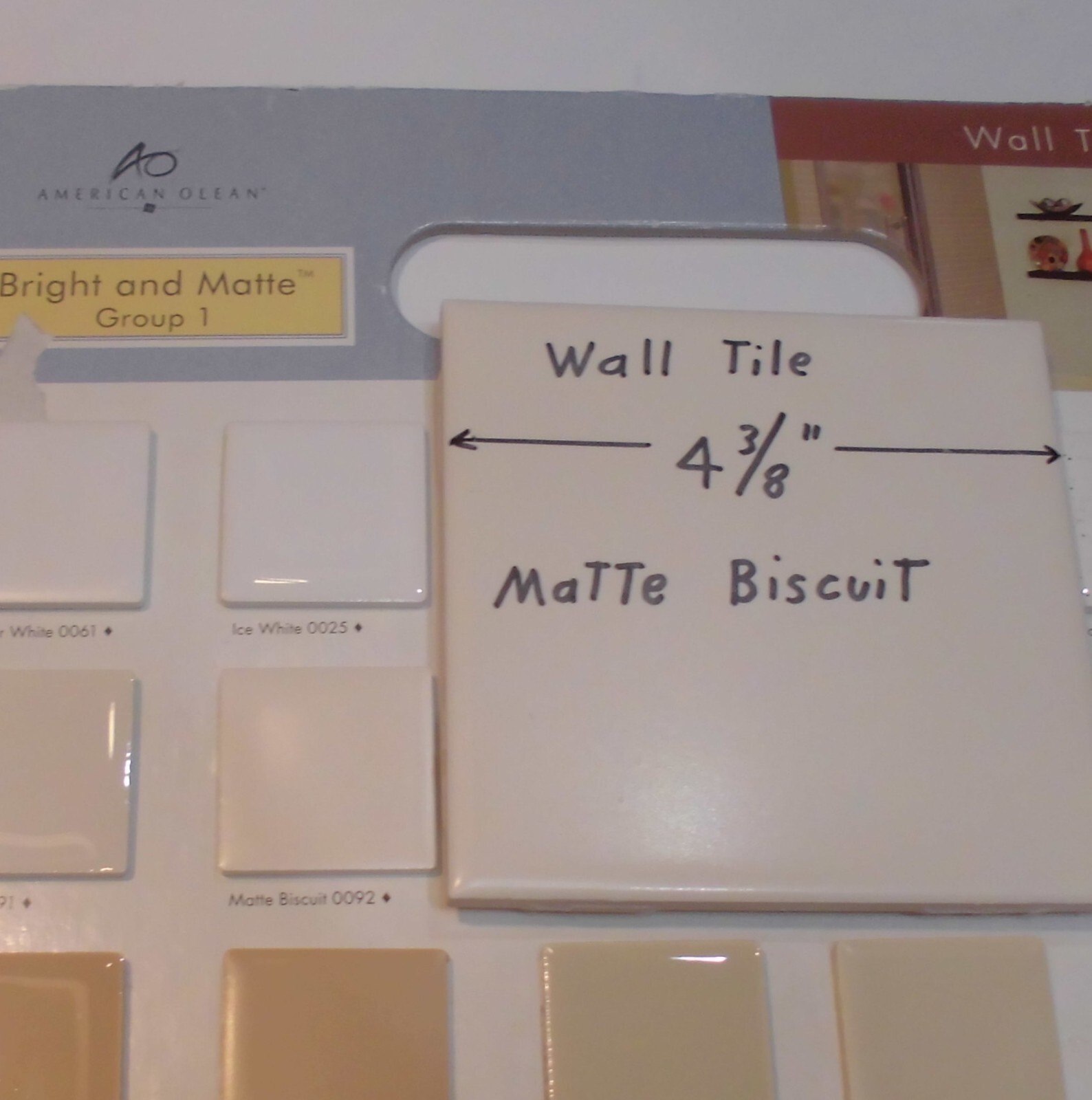 1 pc. Matte Ceramic Wall Tile *Biscuit Color* 4-3/8″ X 1/4″ thick, off-white,