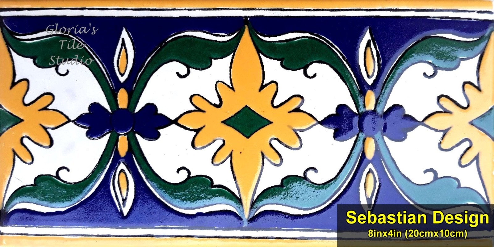 Decorative Border Tiles, High End Design, Hand Painted, One of a Kind (8inx4in)
