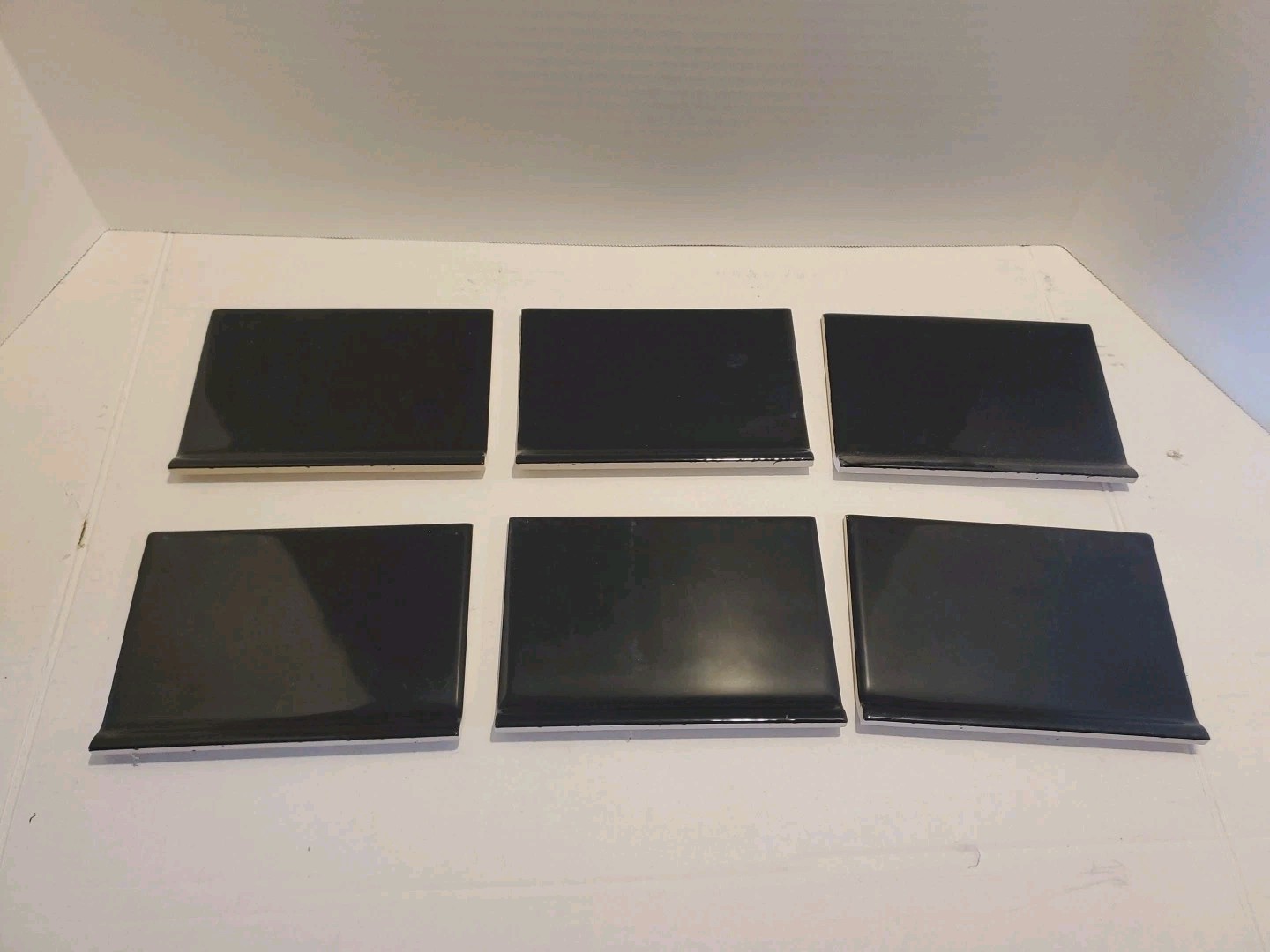 6 pc. Lot Glossy Black Bullnose Top: base/cove Ceramic Tile: 4.25″ X 6″ NEW