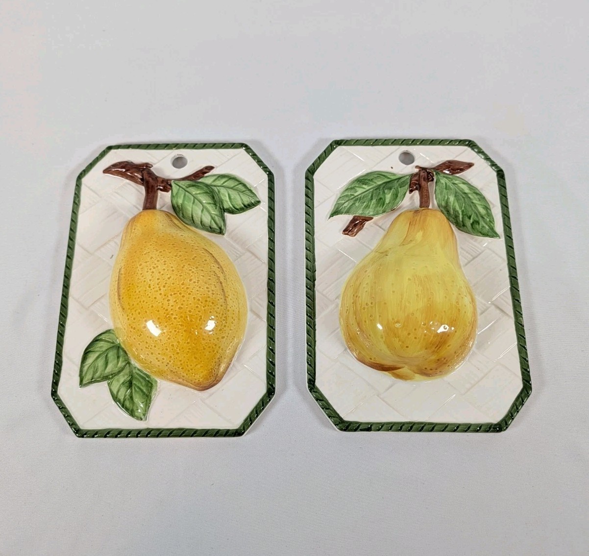 Raised Tile 6×8 Fruit Lemon & Pear Country Ceramic Kitchen – Shafford – Japan