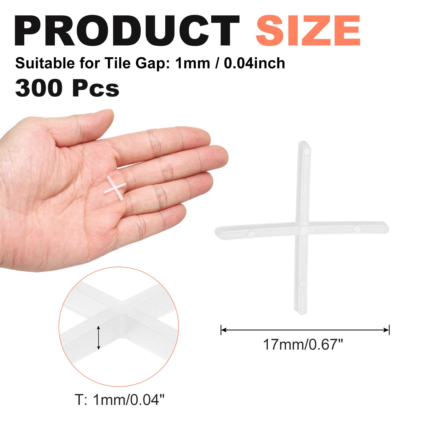 300Pcs 3/64″ 1mm Tile Spacers Cross Plastic Spacers White