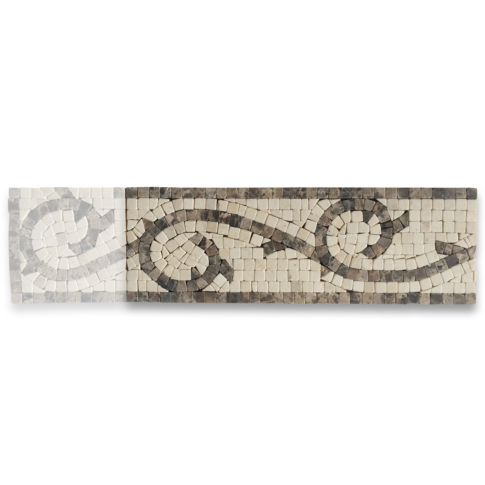 B0018T Marble Mosaic Border Listello Accent Tile Vine Emperador 4×12 Tumbled