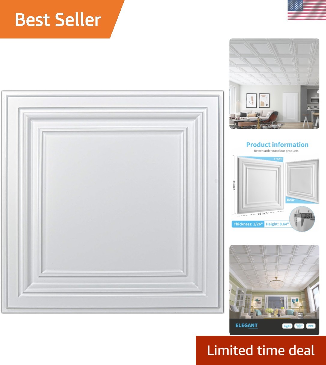 Stylish Water-Resistant PVC Ceiling Tiles 2’x2′ – 12 Pack for Modern Homes