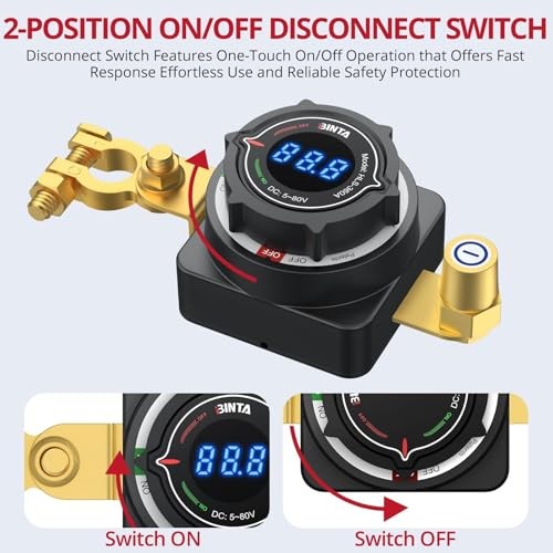 Battery Disconnect Switch 12V with Voltage Display, DC 5-80V 300A Battery