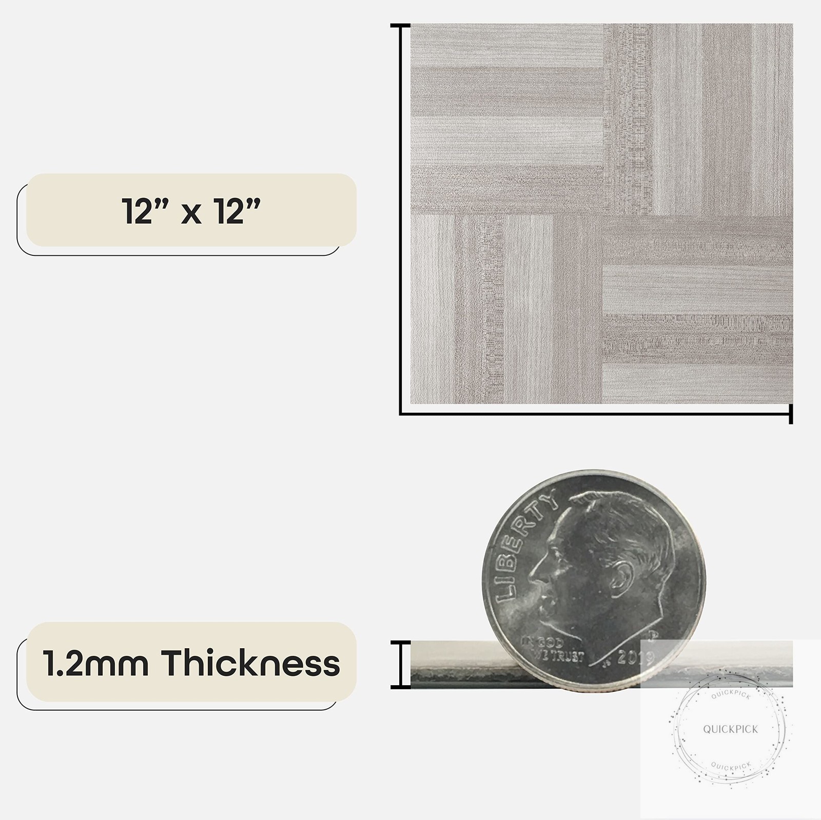 Nexus Self Adhesive 12-Inch Vinyl Floor Tiles 20 Tiles – 12″ x 12″ Ash Grey Wood