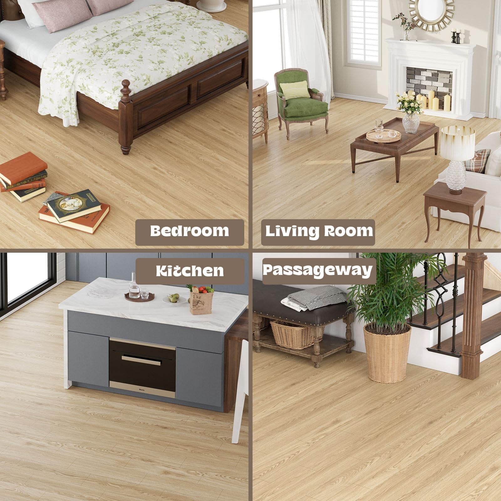 Peel and Stick Vinyl Flooring Roll 24″x 393″/ 64 Sq.Ft, Self Adhesive Vinyl W…
