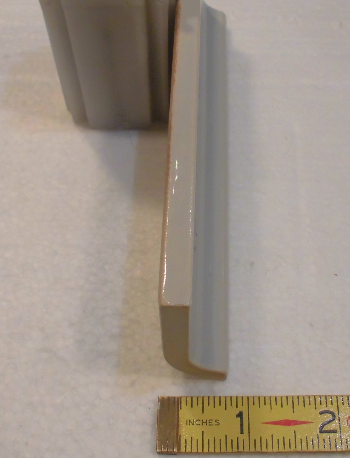 1 pc. Pearl Gray: 2” X 6-1/8” Glossy Ceramic Cove Base Tile, Flat Top, NOS