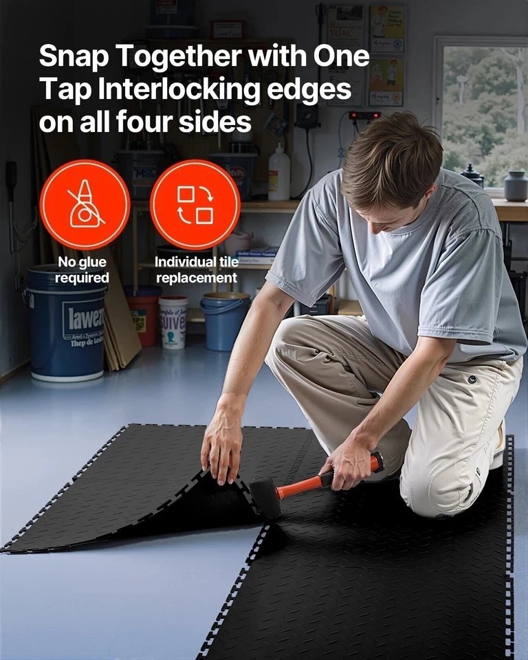 Garage Floor Tiles Interlocking 16 Pack 20.2×20.2×0.2 in PVC Black