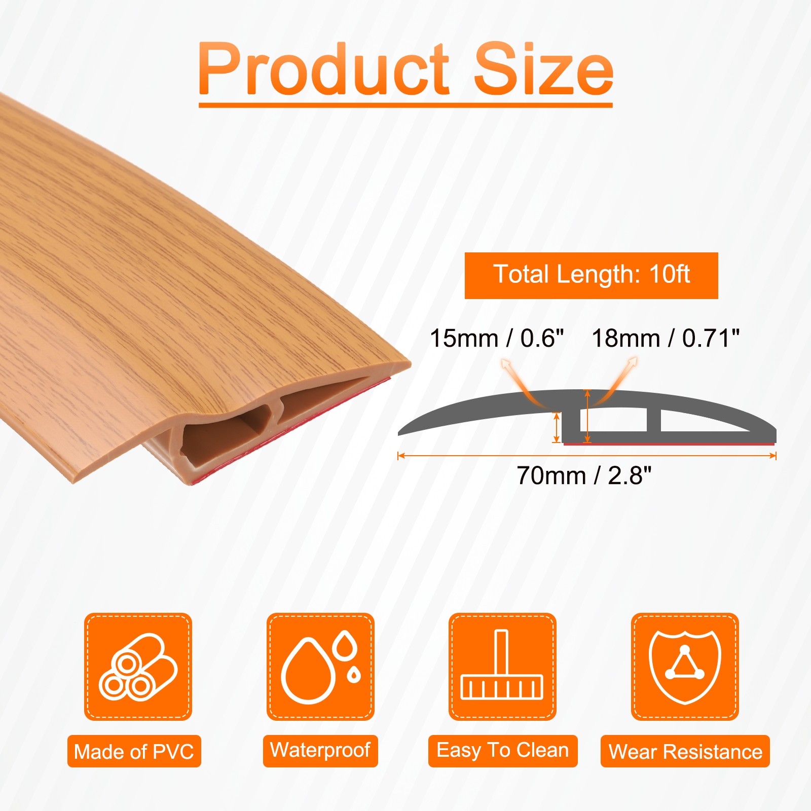 Floor Transition Strip 2.8″ 10ft for 15mm Edging Transition Yellow Wood Grain