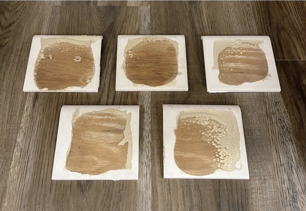 5 Vintage Ceramic Wall Mud Cap Tiles Bullnose 4.25” (4-1/4”) Yellow Gold Speckle
