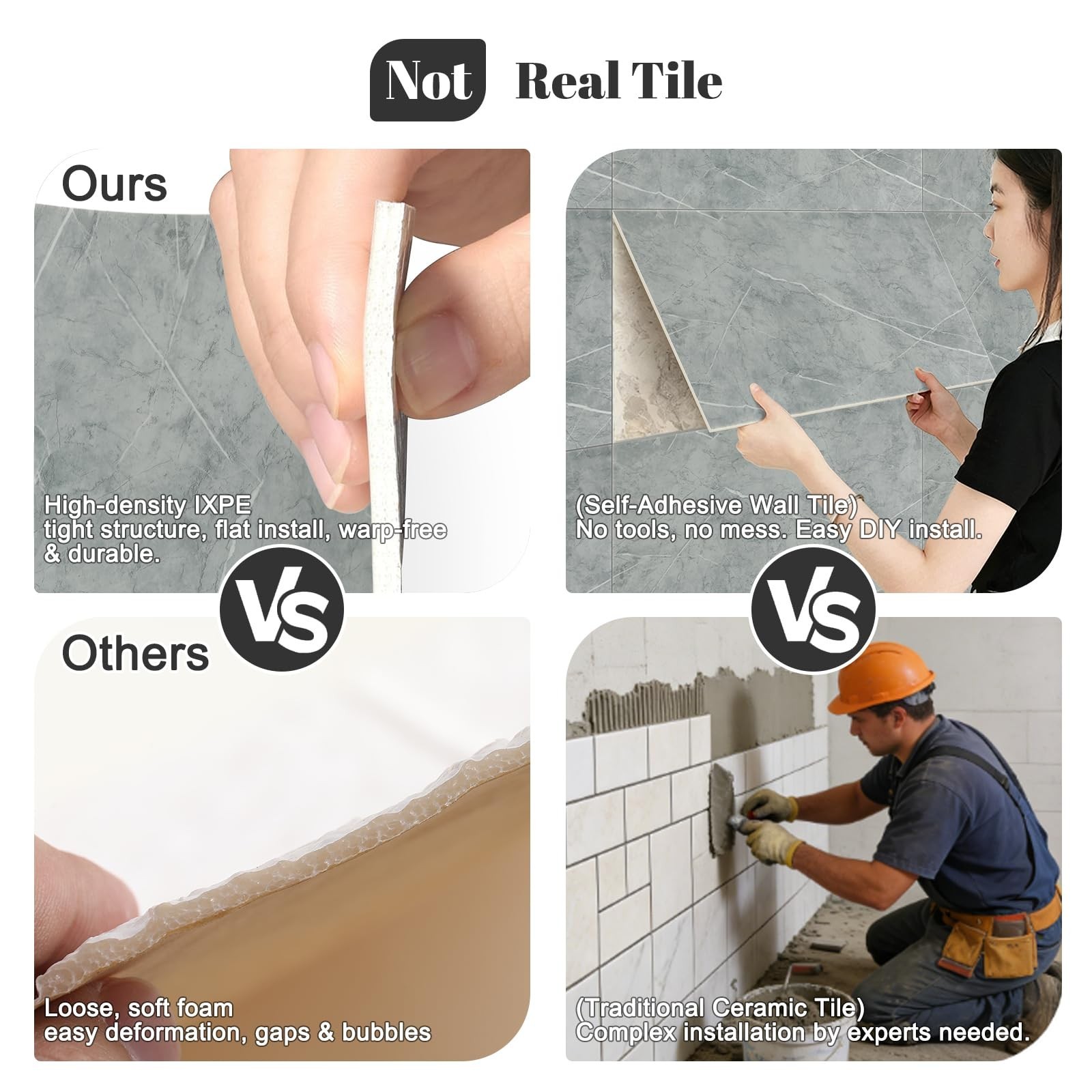 10Pcs Grey Marble Peel and Stick Wall Panels 23.6″x11.8″ Waterproof Backsplash T