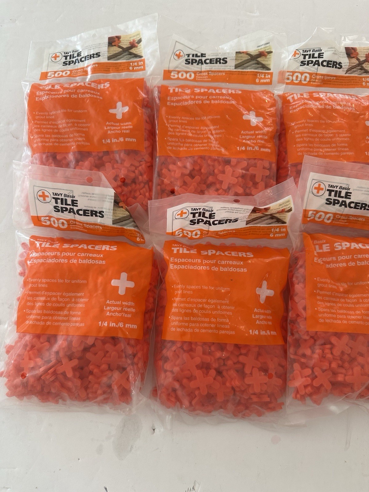 LOT OF 7 – Tavy Basix Tile Spacers 1/4in 6mm 500 Cross Pcs Orange Plastic