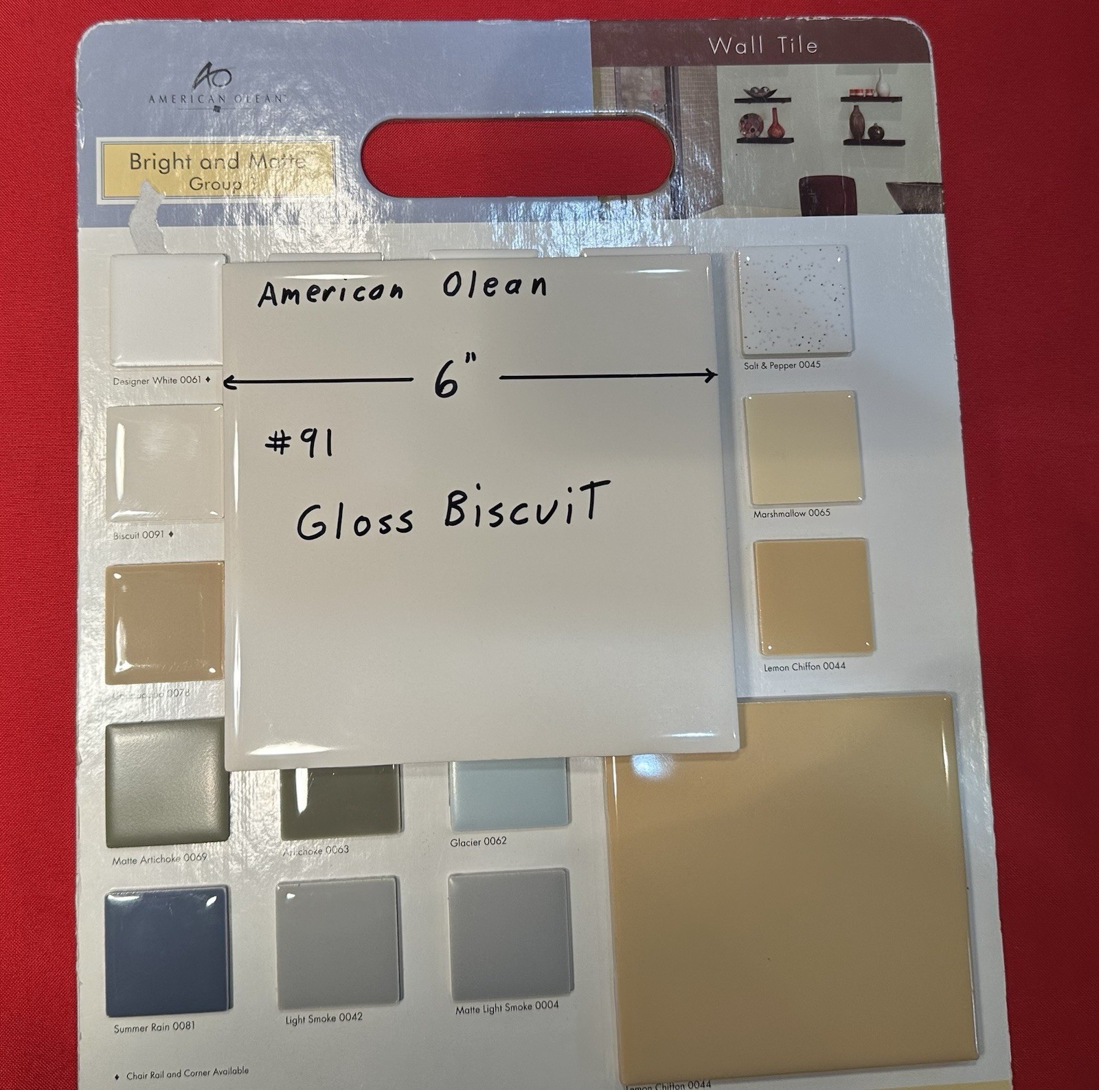 1 pc. 6″ X 6″ Gloss Biscuit: 6″ X 6″ Ceramic Tile #91 by American Olean, NEW
