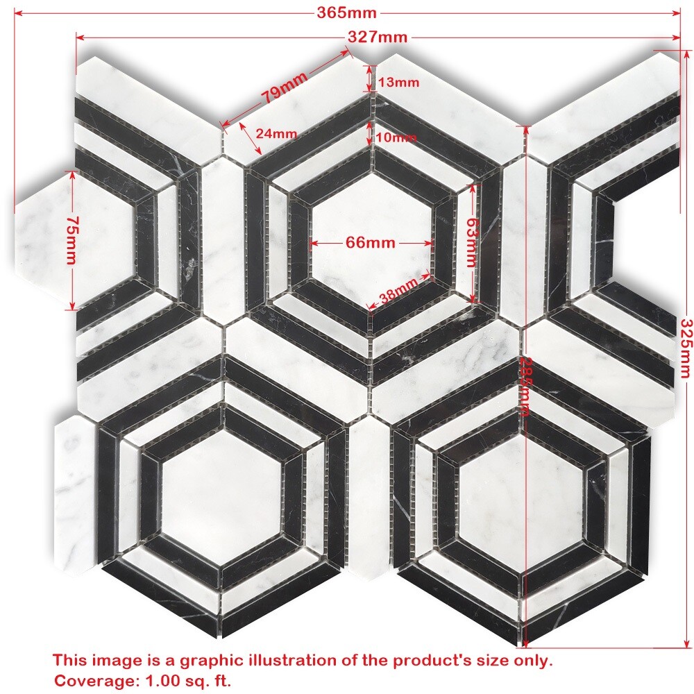 C33GXH Carrara White Gray Marble Hexagon Georama Geometric Mosaic Tile Honed