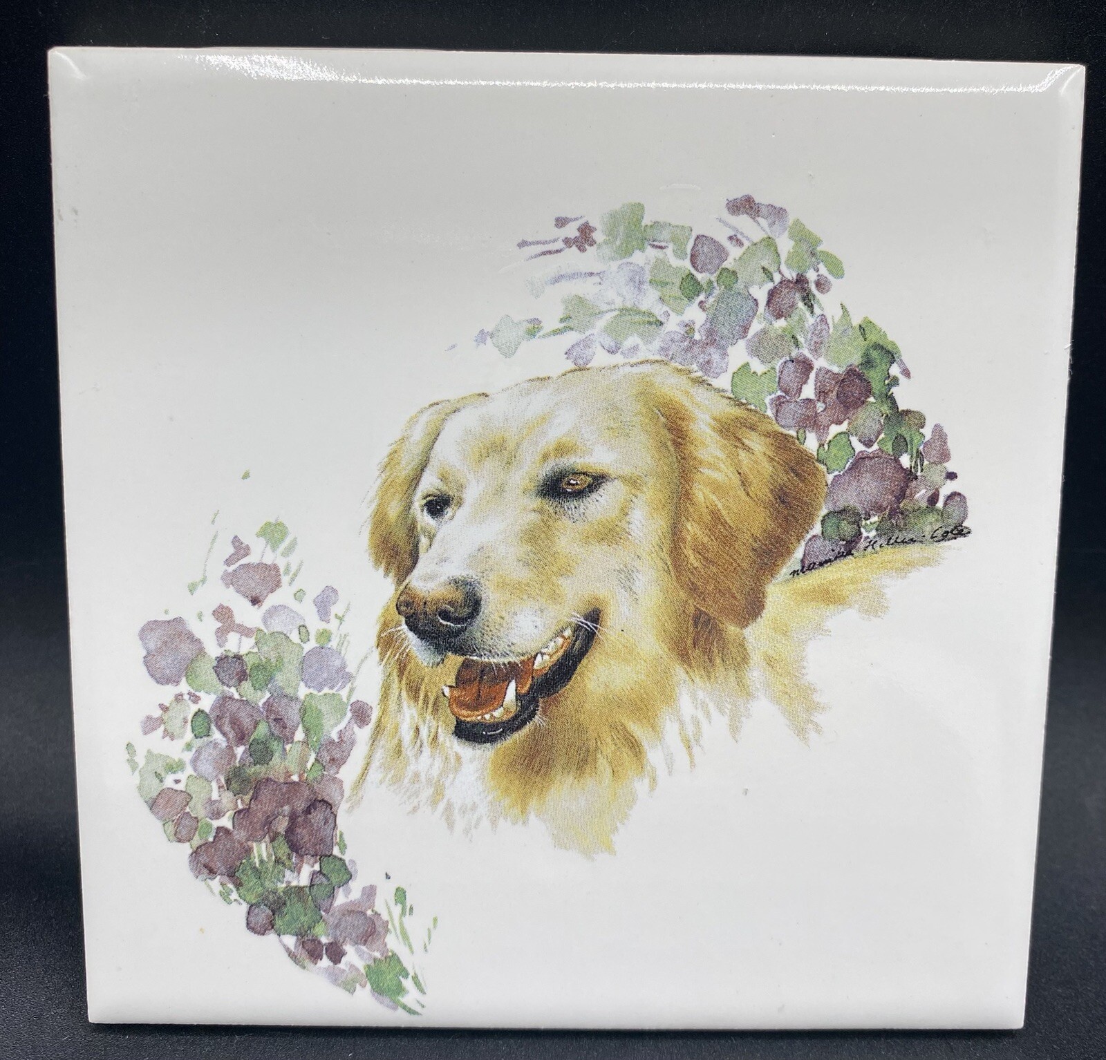 Pair Of Ceramic Dog 4 3/8″ x 4 3/8″ Decorative Tiles