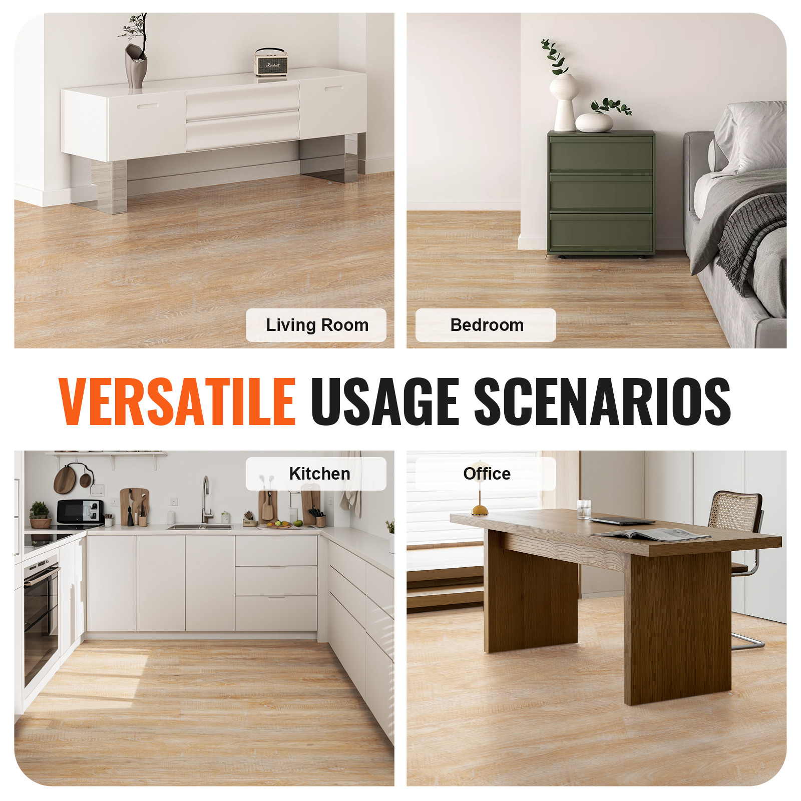 VEVOR Interlocking Vinyl Floor Tiles 10PCS 5.5mm Thick Natural Wood Grain