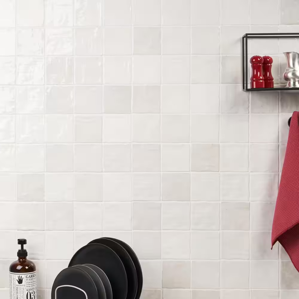 Kingston White 4 In. X 4 In. Glazed Ceramic Wall Tile (5.38 Sq. Ft./Case)