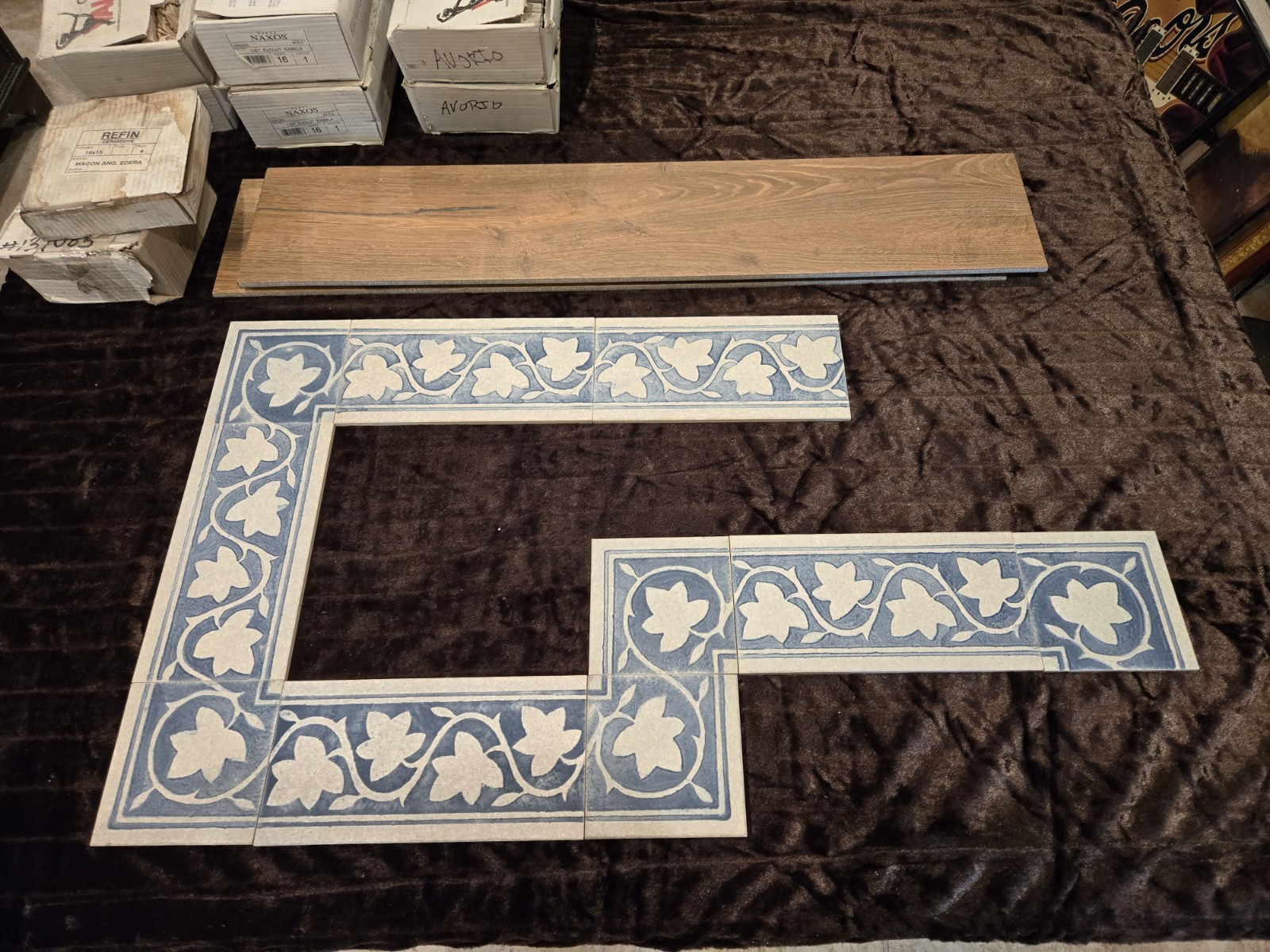 Refin Italian Grade 5 floor tile porcelain Borders Blue Beige Scrolling Leaf