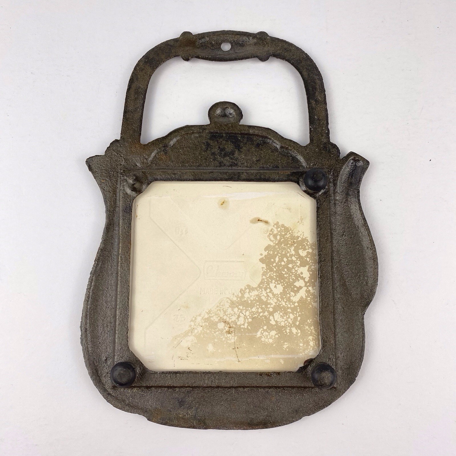Vintage Cherry Japan Tile Cast Metal Trivet Hot Plate MCM 70s Floral Tea Pot